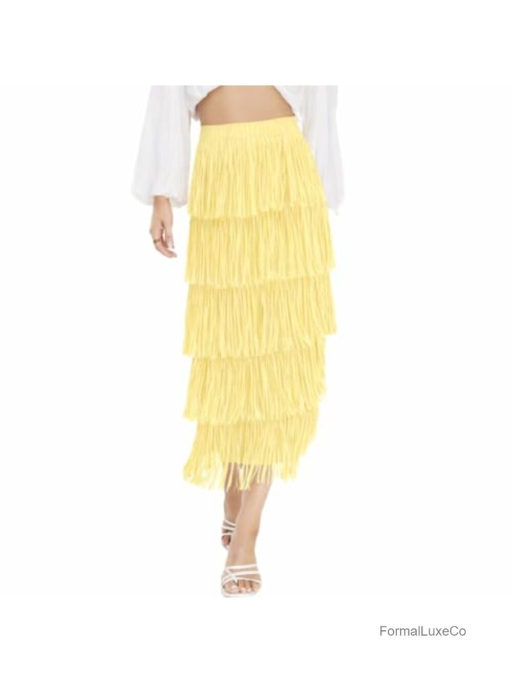 Fringe Trim High Waist Bodycon Pencil Maxi Skirt Slim Fit Tassel Party Work
